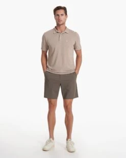 Knit Twill Polo | Camel Heather -Cheap Drape Joy Store V1004CMH SP23 M ECOMM TOPS TOP 2552 1X1 7ec22135 0125 423d 88ef 85a592f9da14