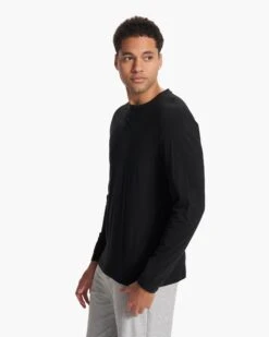 Long-Sleeve Ever Henley | Black -Cheap Drape Joy Store V108BLK 5