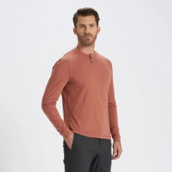 Long-Sleeve Ever Henley | Copper -Cheap Drape Joy Store V108COP 2