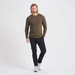 Long-Sleeve Ever Henley | Evergreen -Cheap Drape Joy Store V108EVG 3