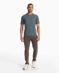 Short Sleeve Ever Henley | Lake -Cheap Drape Joy Store V165LAK FA23 M ECOMM TOPS FULL 3