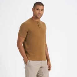 Short-Sleeve Ever Henley | Tobacco -Cheap Drape Joy Store V165TOB 2