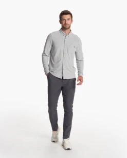 Long-Sleeve Ace Button-Down | Light Grey -Cheap Drape Joy Store V185LTG FA23 M ECOMM TOPS FULL 3