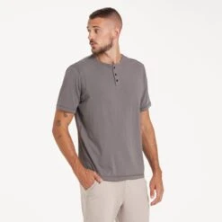 Short-Sleeve Ever Henley | Smoke -Cheap Drape Joy Store V199FOG 1666